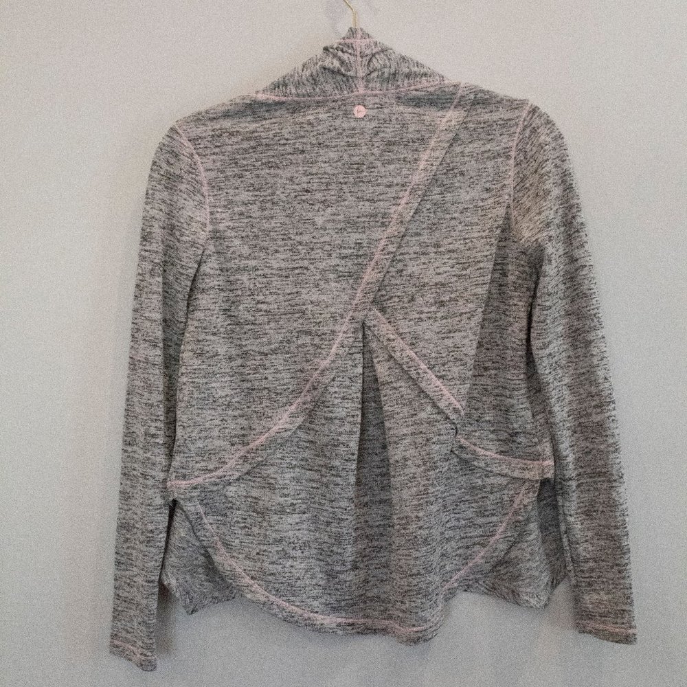 Girls Gray Wrap Sweater with Light Pink Stitch